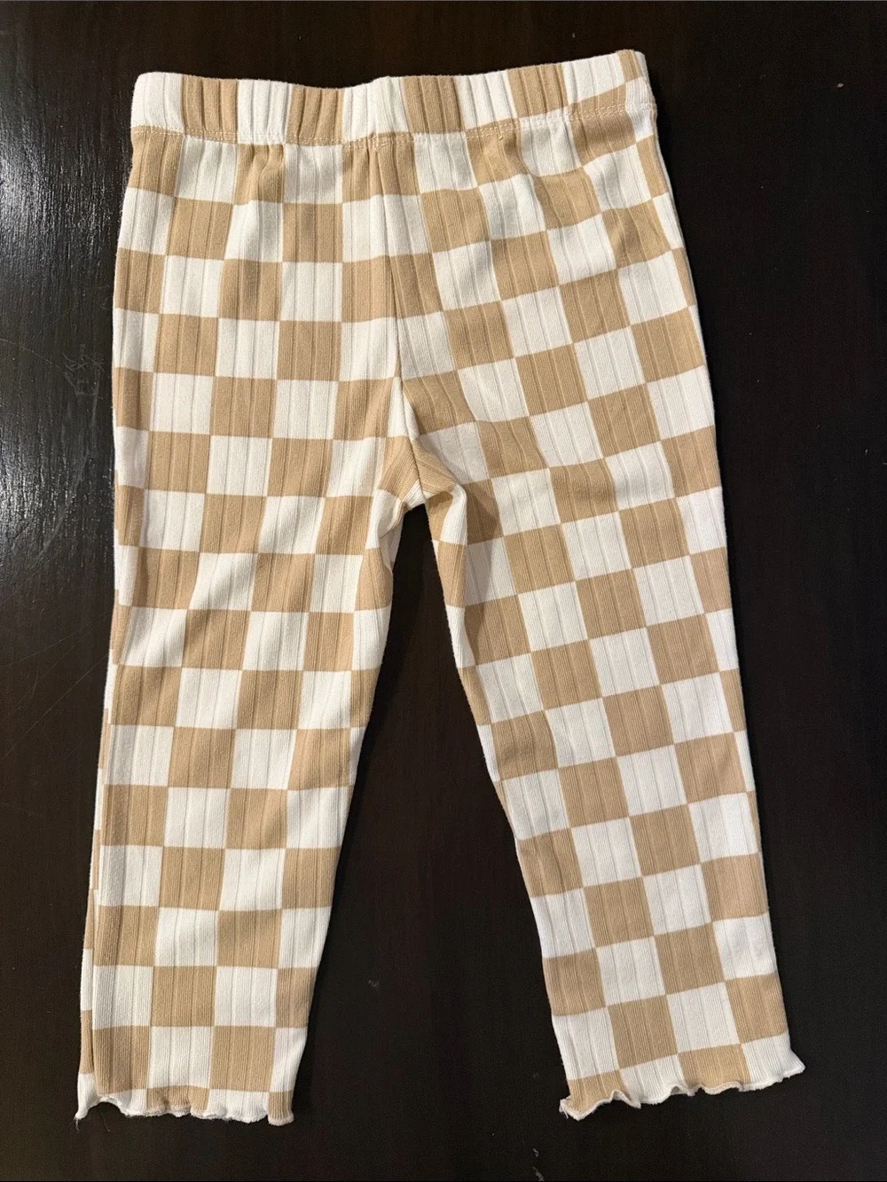 Tahari Beige Checkerboard‎ Ribbed Pajama Set Toddler Girl 2T